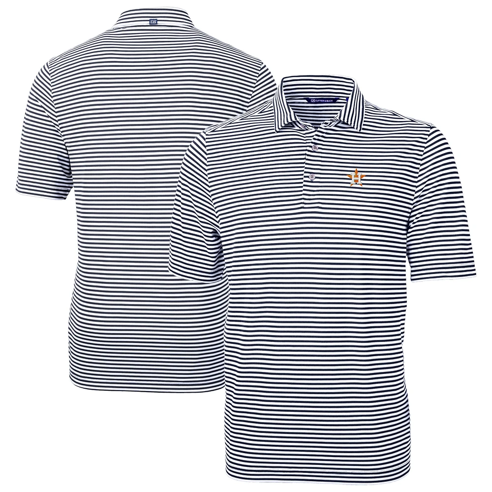 Men's Cutter & Buck Navy Houston Astros Virtue Eco Pique Stripe Recycled Polo