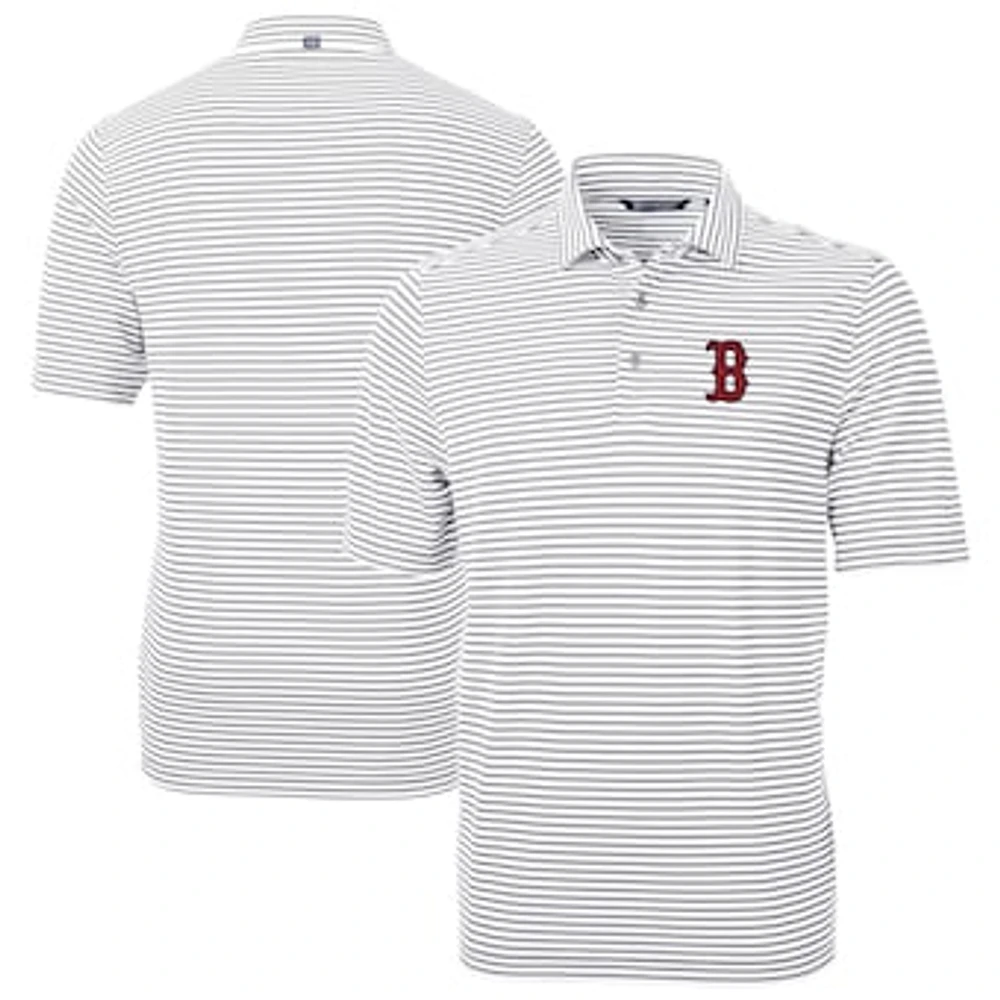 Men's Cutter & Buck Gray Boston Red Sox Virtue Eco Pique Stripe Recycled Polo