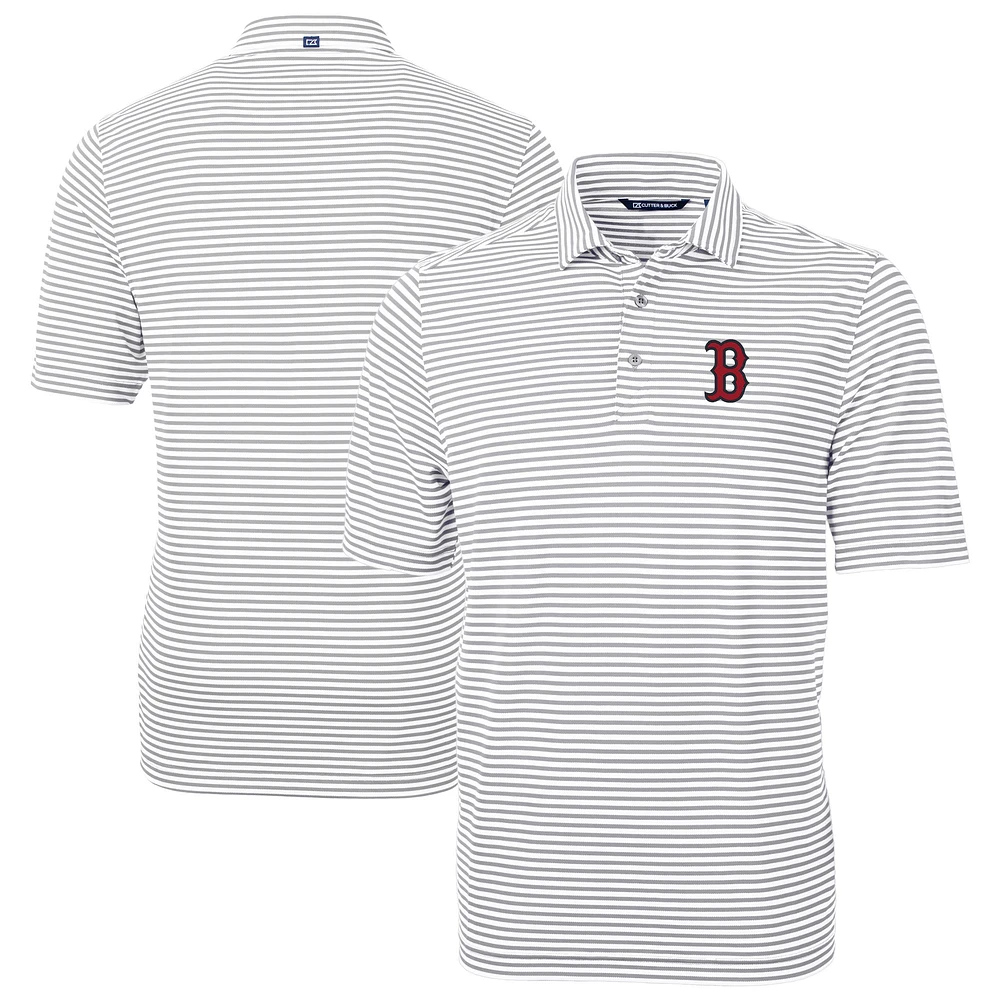 Men's Cutter & Buck Gray Boston Red Sox Virtue Eco Pique Stripe Recycled Polo