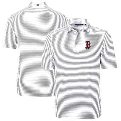 Men's Cutter & Buck Gray Boston Red Sox Virtue Eco Pique Stripe Recycled Polo