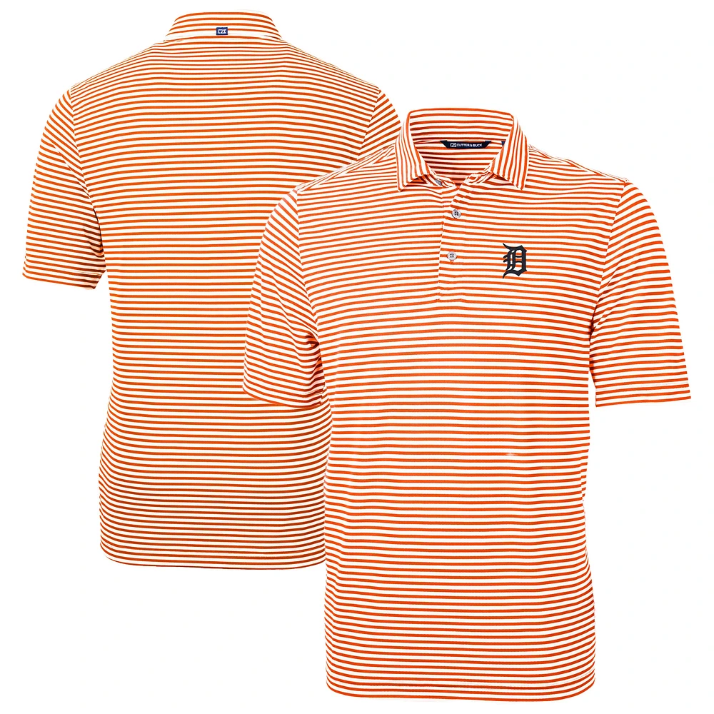 Men's Cutter & Buck Orange Detroit Tigers Virtue Eco Pique Stripe Recycled Polo