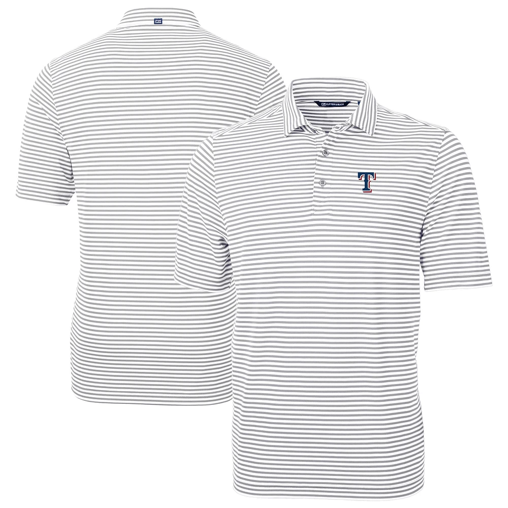 Men's Cutter & Buck Gray Texas Rangers Virtue Eco Pique Stripe Recycled Polo