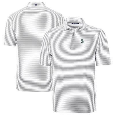 Men's Cutter & Buck Gray Seattle Mariners Virtue Eco Pique Stripe Recycled Polo