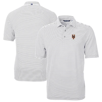 Men's Cutter & Buck Gray New York Mets Virtue Eco Pique Stripe Recycled Polo