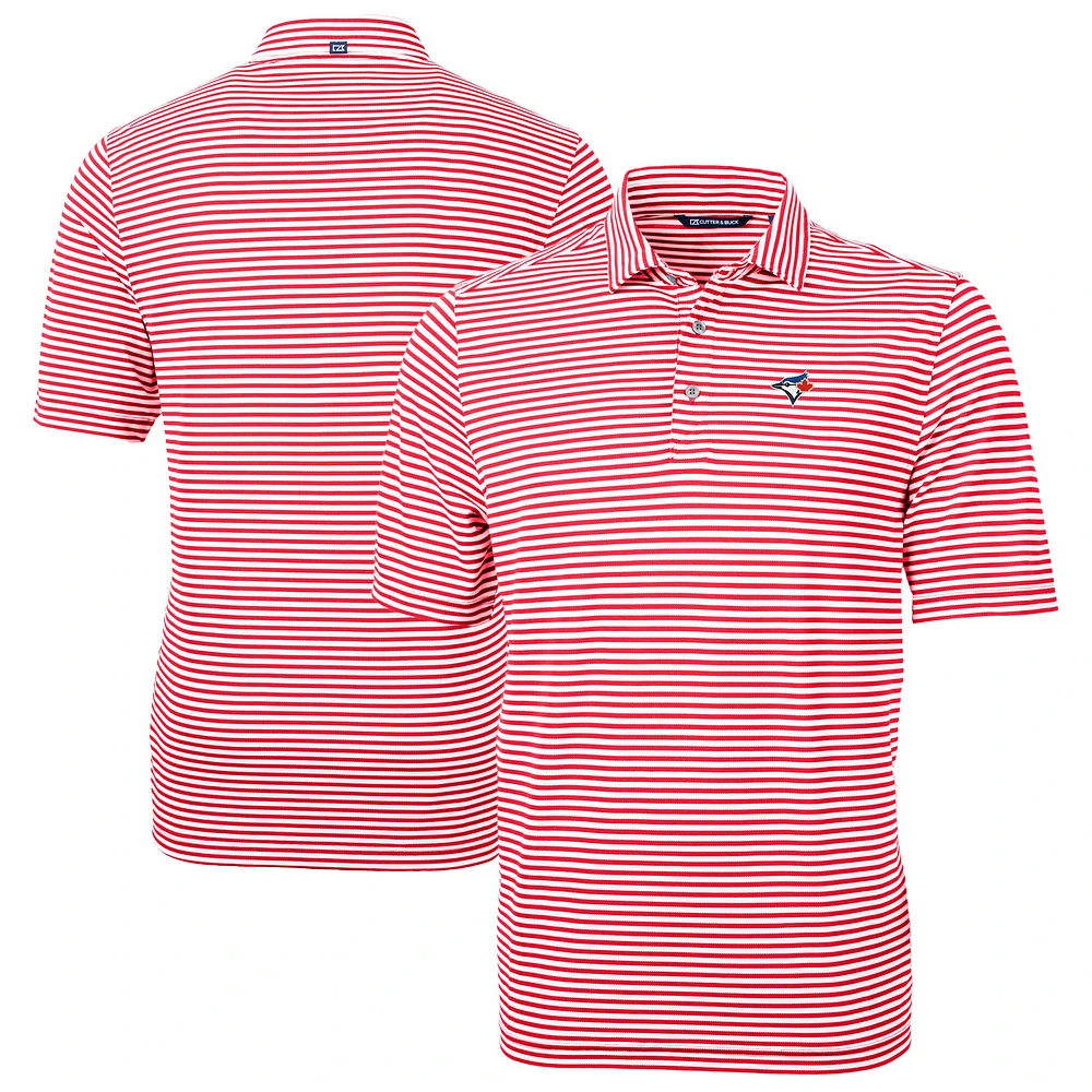 Men's Cutter & Buck Red Toronto Blue Jays Virtue Eco Pique Stripe Recycled Polo