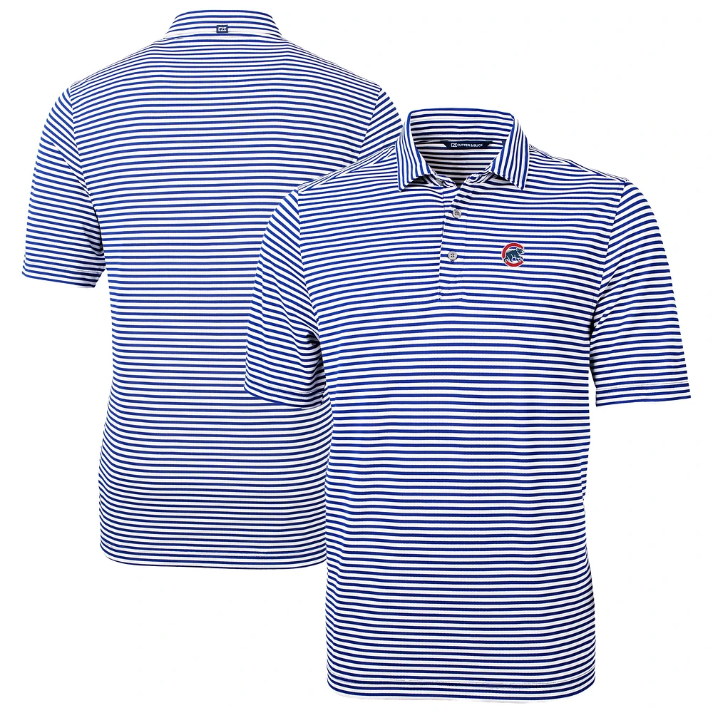 Men's Cutter & Buck Blue Chicago Cubs Virtue Eco Pique Stripe Recycled Polo