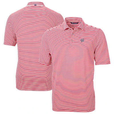Men's Cutter & Buck Red Washington Nationals Virtue Eco Pique Stripe Recycled Polo