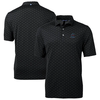 Men's Cutter & Buck Black Miami Marlins Virtue Eco Pique Tile Recycled Polo