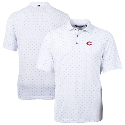 Men's Cutter & Buck  White Cincinnati Reds Virtue Eco Pique Tile Recycled Polo