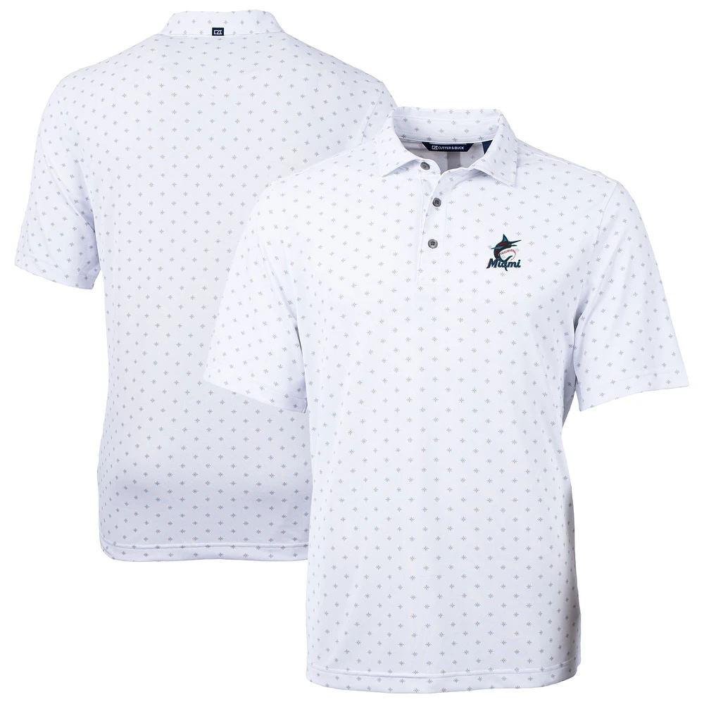 Men's Cutter & Buck White Miami Marlins Virtue Eco Pique Tile Recycled Polo