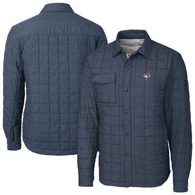 Men's Cutter & Buck Anthracite Toronto Blue Jays Rainier PrimaLoft Eco Insulated Quilted Full-Zip Shacket