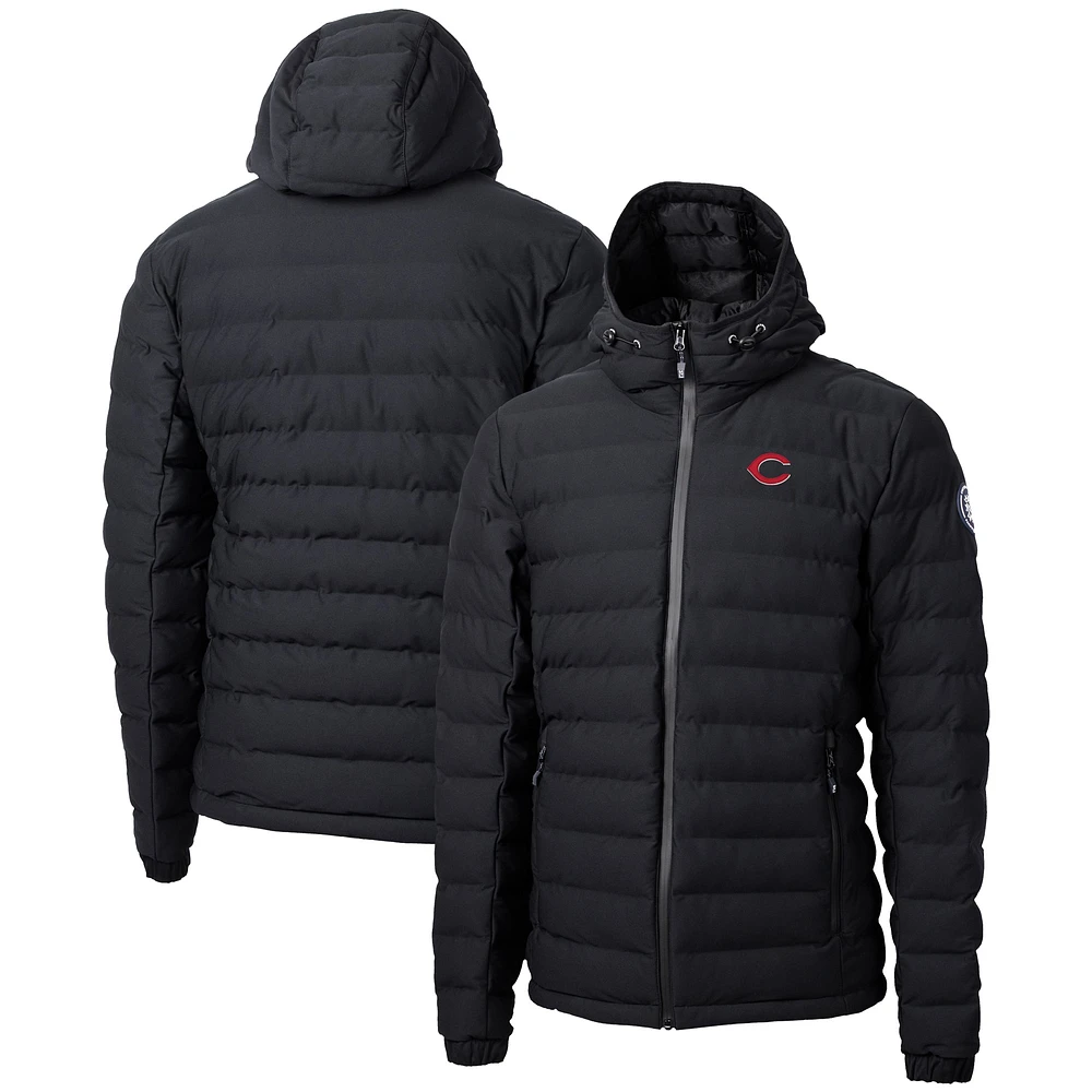 Men's Cutter & Buck Black Cincinnati Reds Mission Ridge Repreve® Eco Insulated Full-Zip Hooded Puffer Jacket