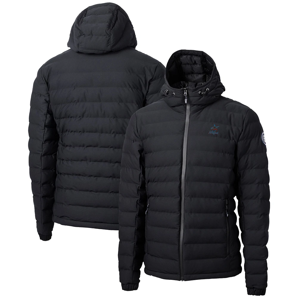 Men's Cutter & Buck Black Miami Marlins Mission Ridge Repreve® Eco Insulated Full-Zip Hooded Puffer Jacket