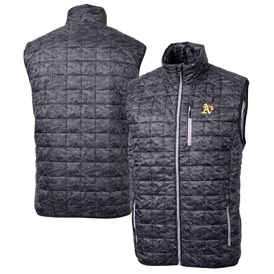 Men's Cutter & Buck Black Oakland Athletics Rainer Eco Insulated PrimaLoft Full-Zip Puffer Vest