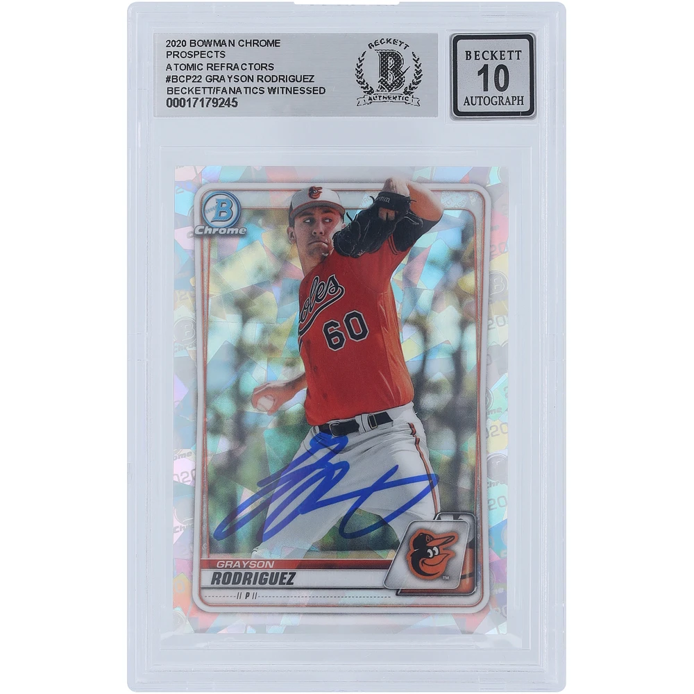 Grayson Rodriguez Baltimore Orioles Autographed Bowman Chrome Prospects Atomic Refractor #BCP- Beckett Fanatics Witnessed Authenticated /10 Card