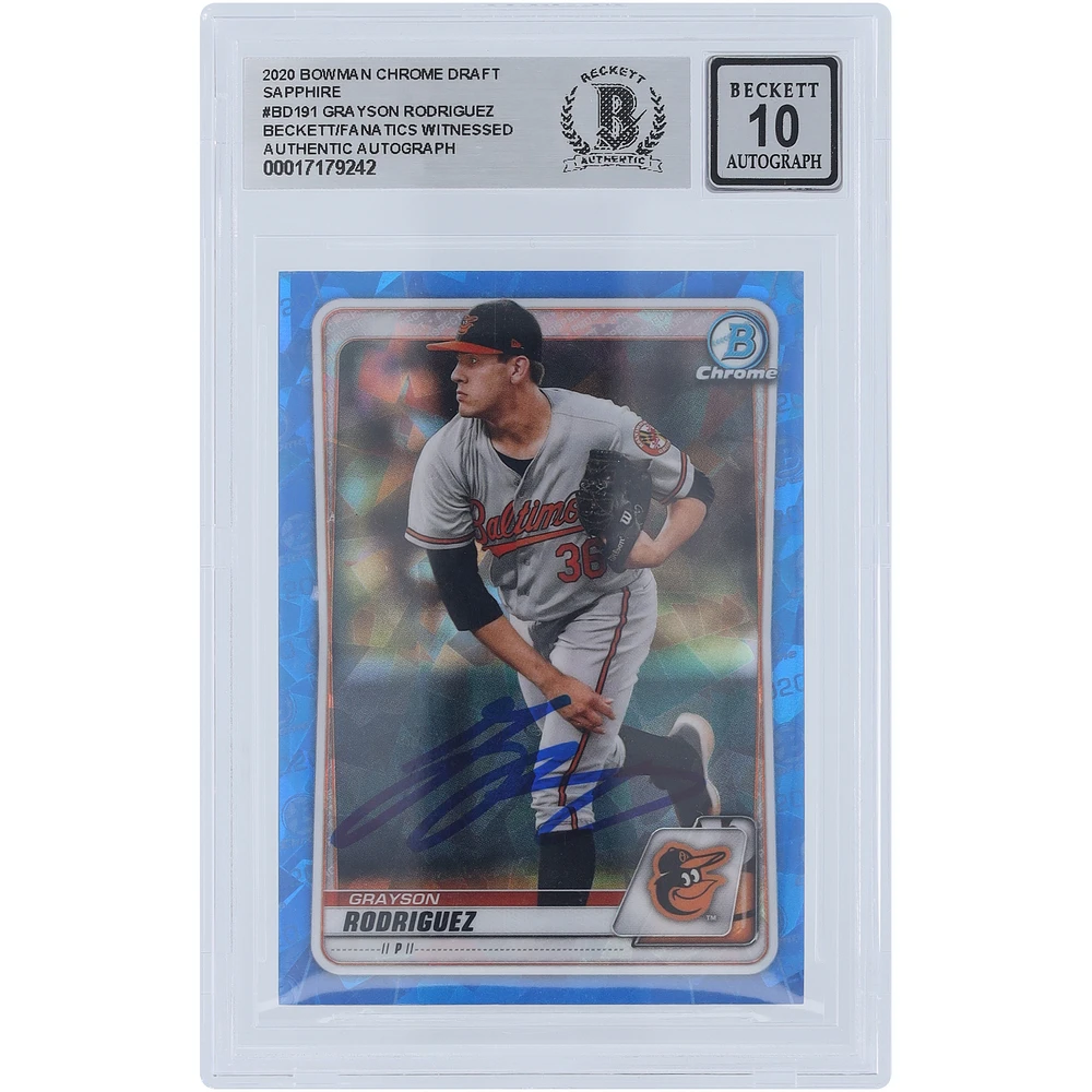 Grayson Rodriguez Baltimore Orioles Autographed 2020 Bowman Chrome Draft Sapphire #BD-191 Beckett Fanatics Witnessed Authenticated /10 Card