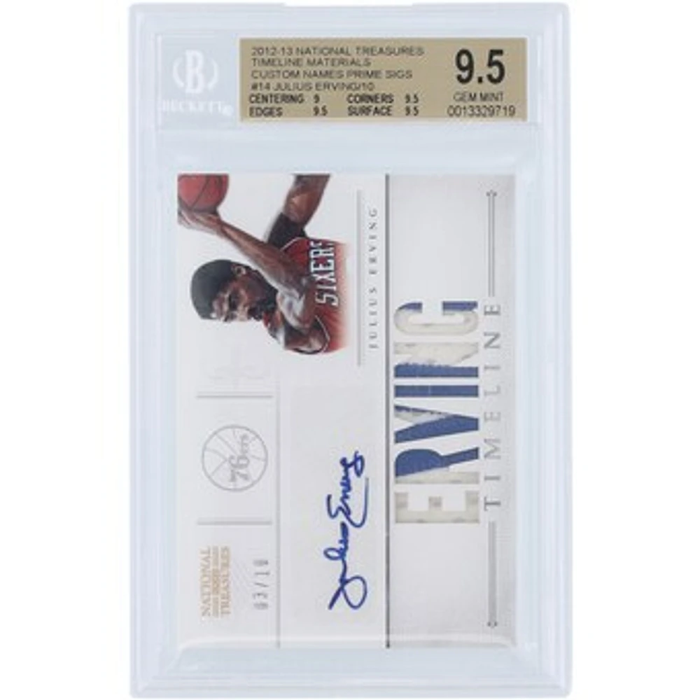 Julius Erving Philadelphia 76ers Autographed 2012-13 Panini National Treasures Timeline Materials Dual-Color Relic #14 #03/10 BGS Authenticated 9.5/10 Card - 9,9.5,9.5,9.5 Subgrades