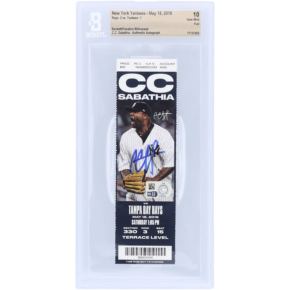 CC Sabathia New York Yankees Autographed Beckett Fanatics Witnessed Authenticated Ticket from May 18