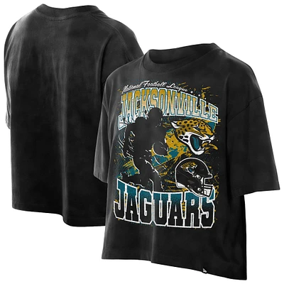 Women's New Era Black Jacksonville Jaguars Cropped Boxy Sport Classics Mineral Wash T-Shirt