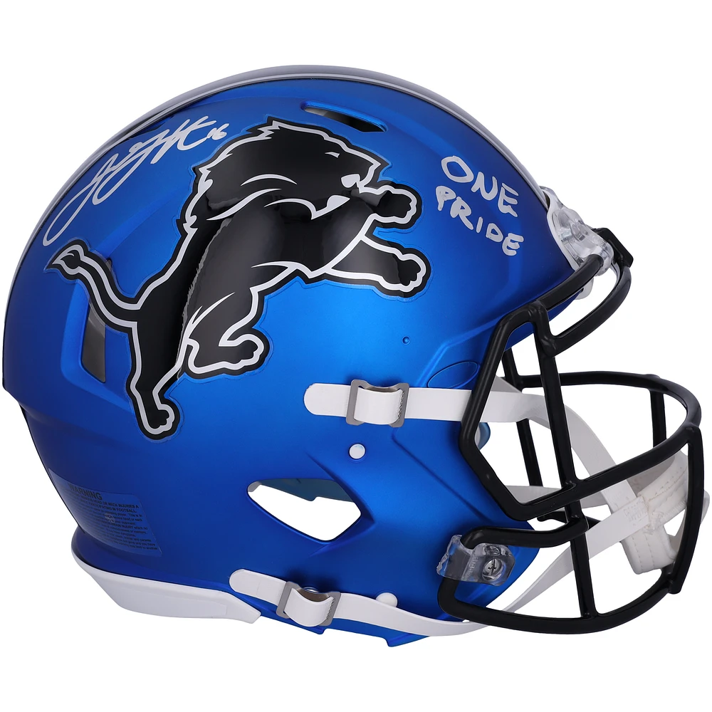 Jared Goff Detroit Lions Autographed 2024 Riddell Alternate Speed Authentic Helmet with "One Pride" Inscription