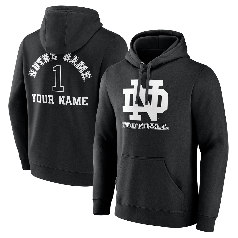 Men's Black Notre Dame Fighting Irish Personalized Name & Number Monochrome Pullover Hoodie