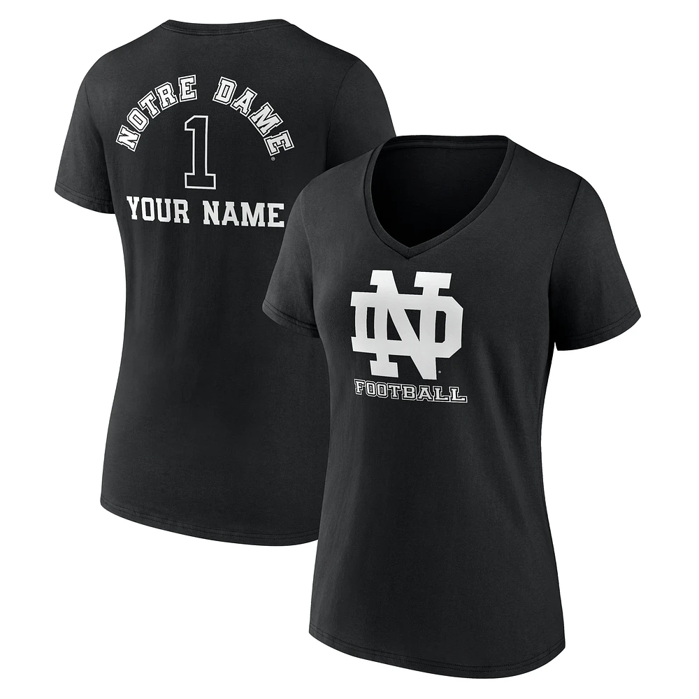 Women's Black Notre Dame Fighting Irish Personalized Name & Number Monochrome V-Neck T-Shirt