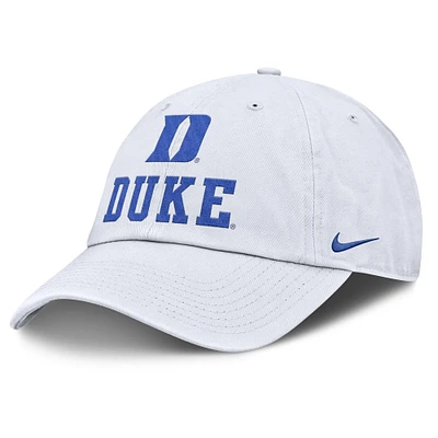 Men's Nike White Duke Blue Devils 2025 Sideline Club Adjustable Hat