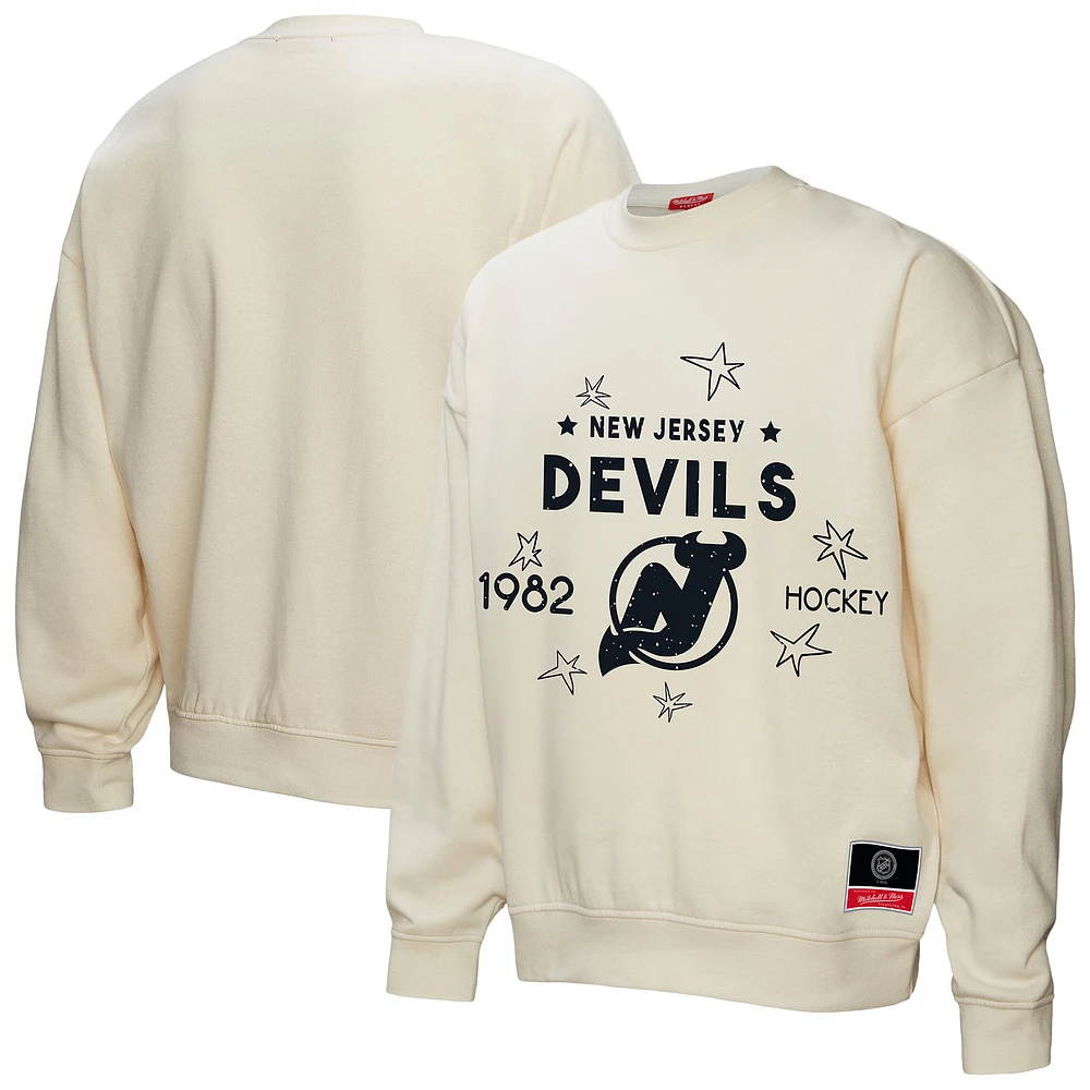 Women's Mitchell & Ness Cream New Jersey Devils Logo 3.0 Pullover Sweatshirt