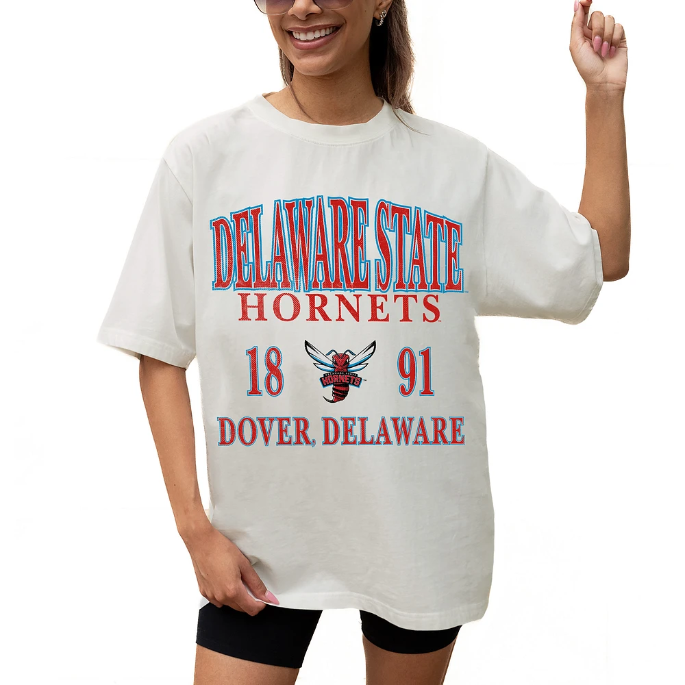 Women's Gameday Couture Cream Delaware State Hornets Unity Oversized T-Shirt