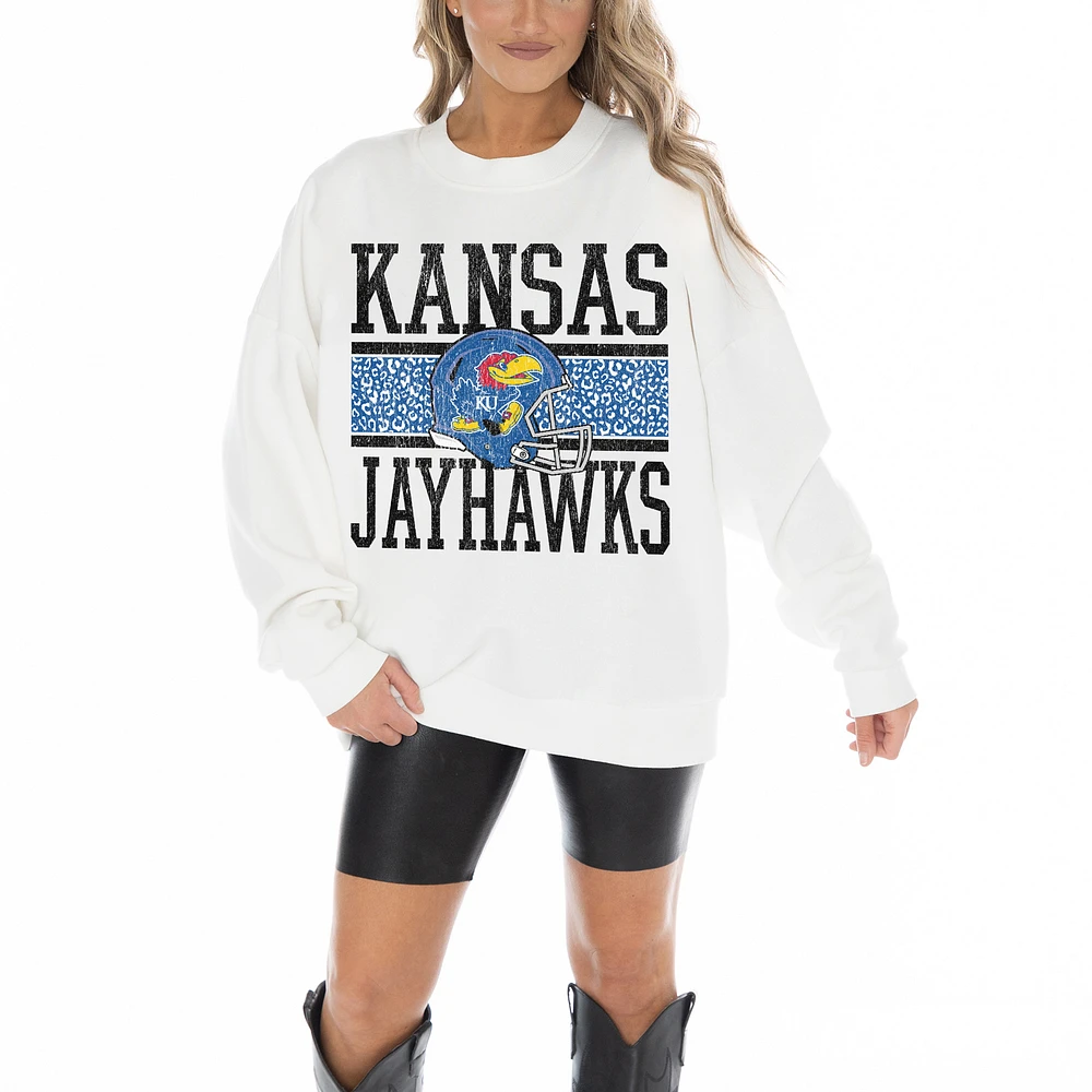 Women's Gameday Couture White Kansas Jayhawks Fair Catch Pullover Sweatshirt
