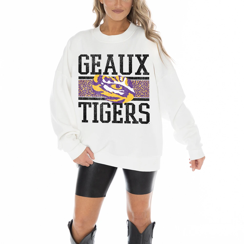Women's Gameday Couture White LSU Tigers Fair Catch Pullover Sweatshirt