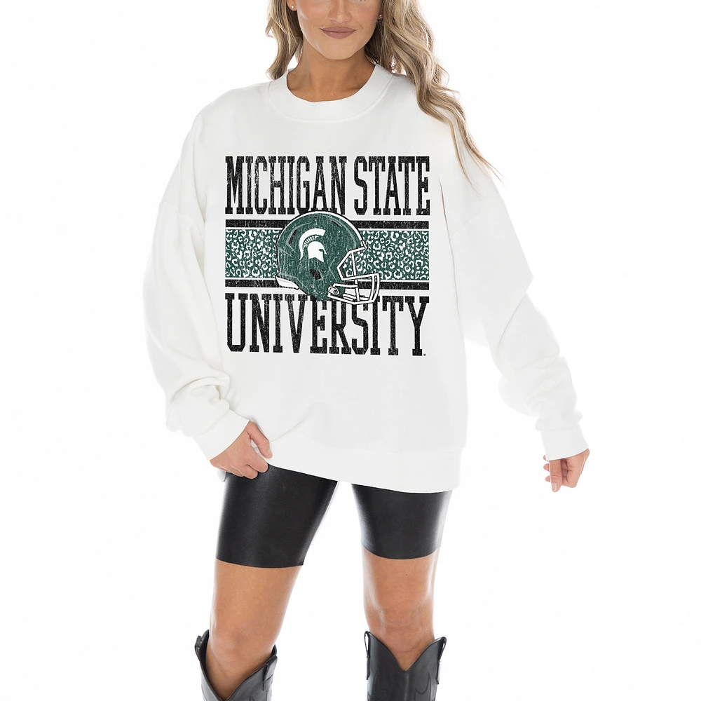 Women's Gameday Couture White Michigan State Spartans Fair Catch Pullover Sweatshirt