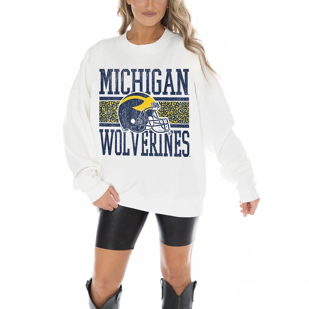 Women's Gameday Couture White Michigan Wolverines Fair Catch Pullover Sweatshirt