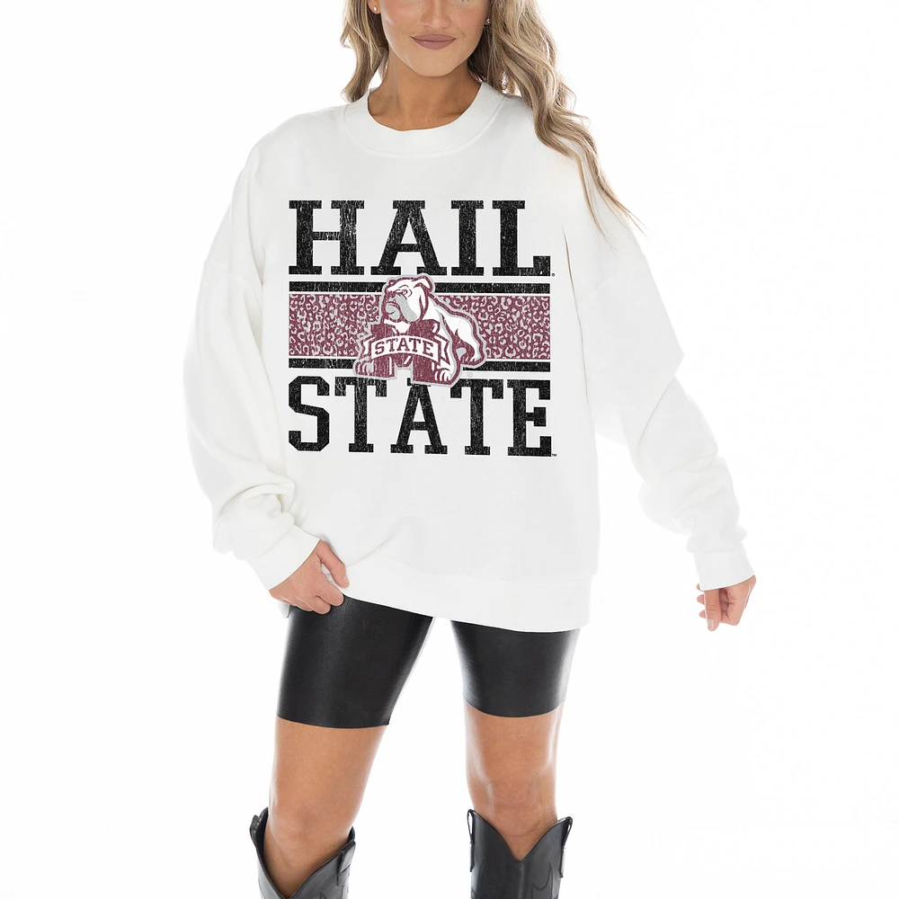 Women's Gameday Couture White Mississippi State Bulldogs Fair Catch Pullover Sweatshirt