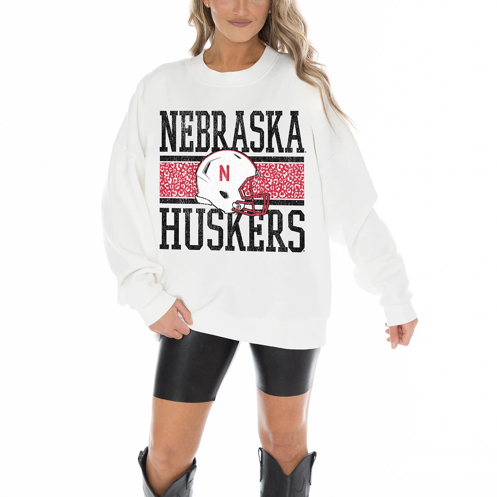Women's Gameday Couture White Nebraska Huskers Fair Catch Pullover Sweatshirt