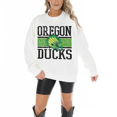 Women's Gameday Couture White Oregon Ducks Fair Catch Pullover Sweatshirt