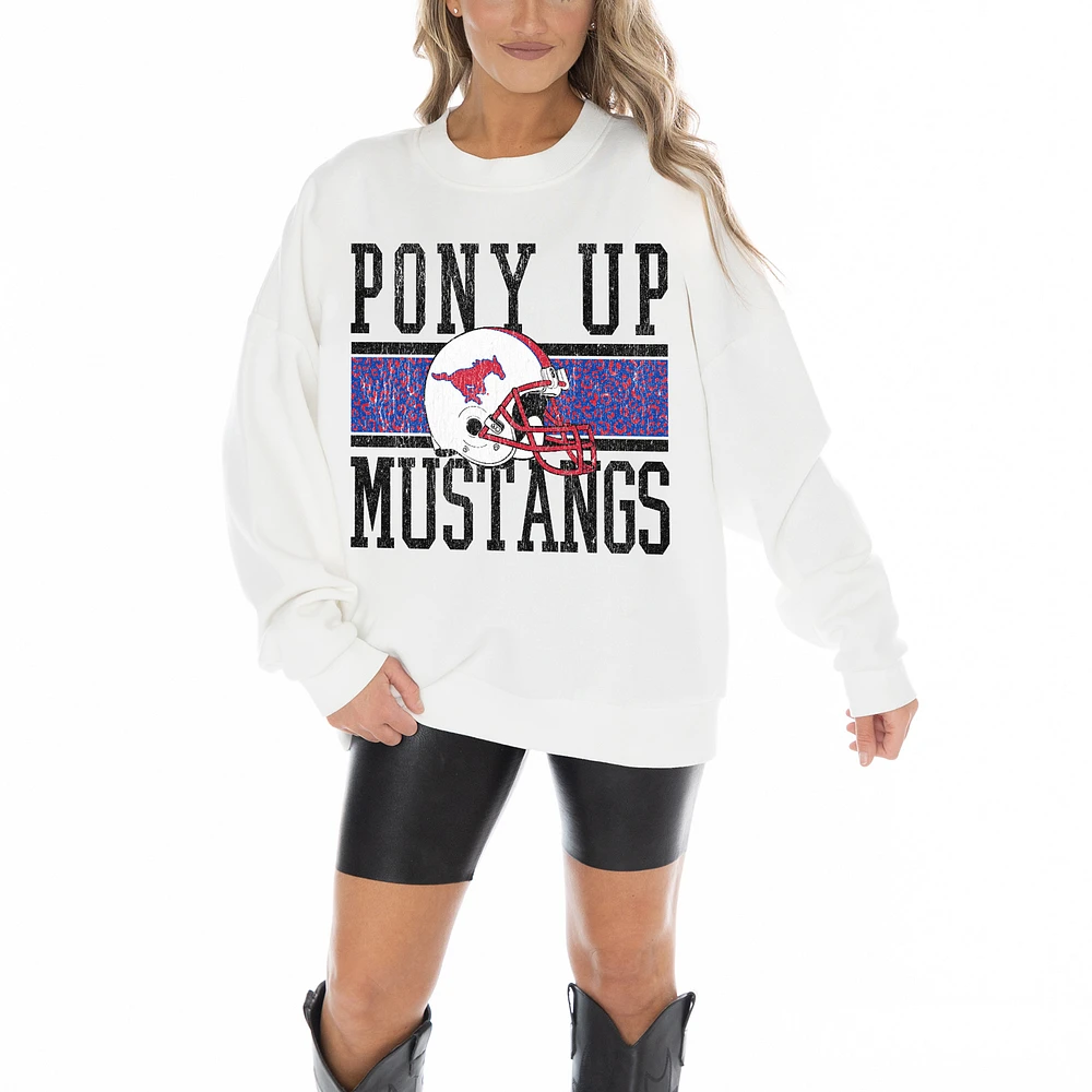 Women's Gameday Couture White SMU Mustangs Fair Catch Pullover Sweatshirt