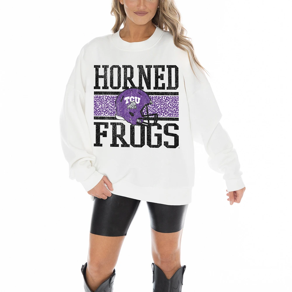 Women's Gameday Couture White TCU Horned Frogs Fair Catch Pullover Sweatshirt