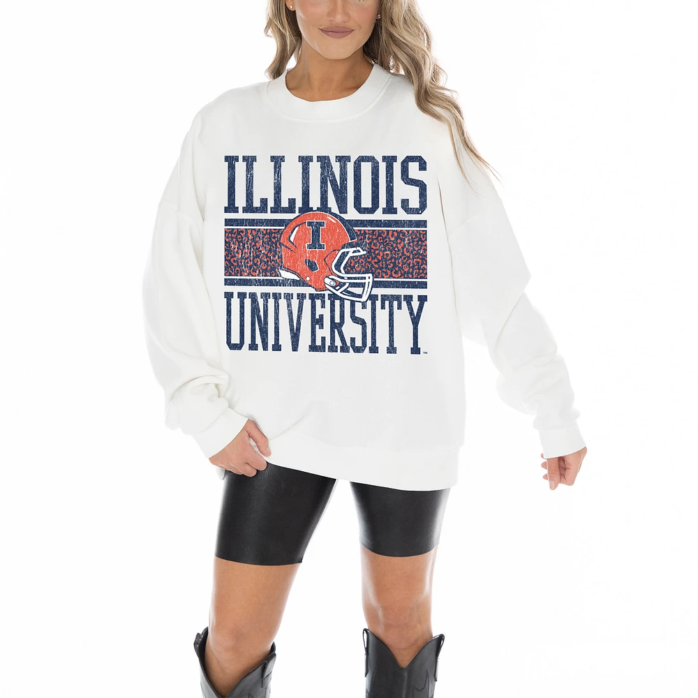 Women's Gameday Couture White Illinois Fighting Illini Fair Catch Pullover Sweatshirt