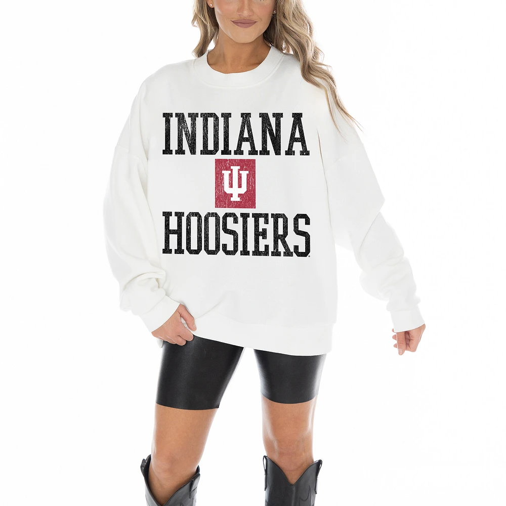 Women's Gameday Couture White Indiana Hoosiers Fair Catch Pullover Sweatshirt