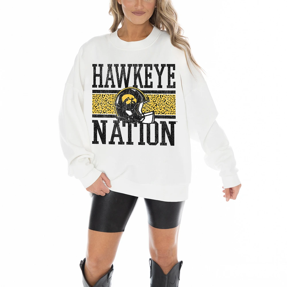 Women's Gameday Couture White Iowa Hawkeyes Fair Catch Pullover Sweatshirt