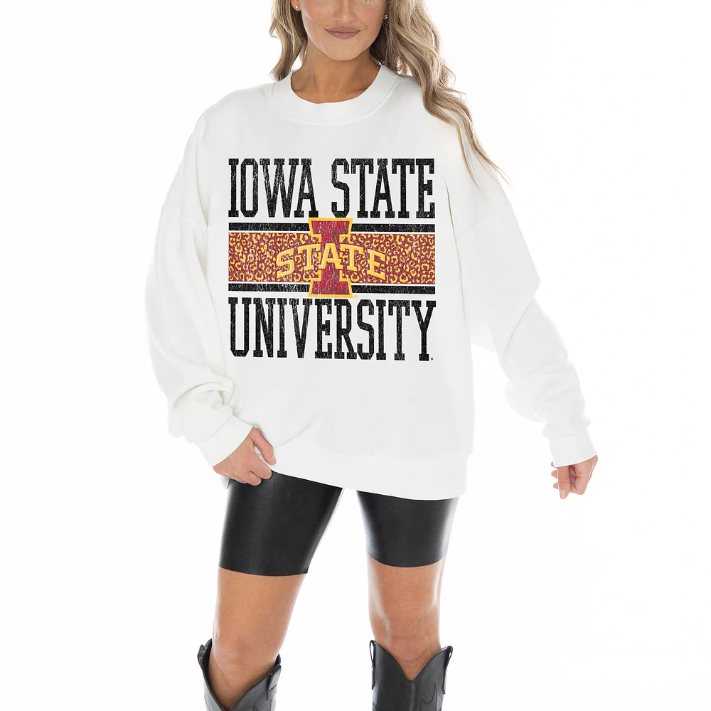 Women's Gameday Couture White Iowa State Cyclones Fair Catch Pullover Sweatshirt