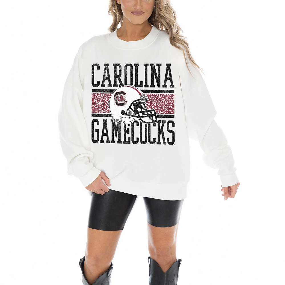 Women's Gameday Couture White South Carolina Gamecocks Fair Catch Pullover Sweatshirt