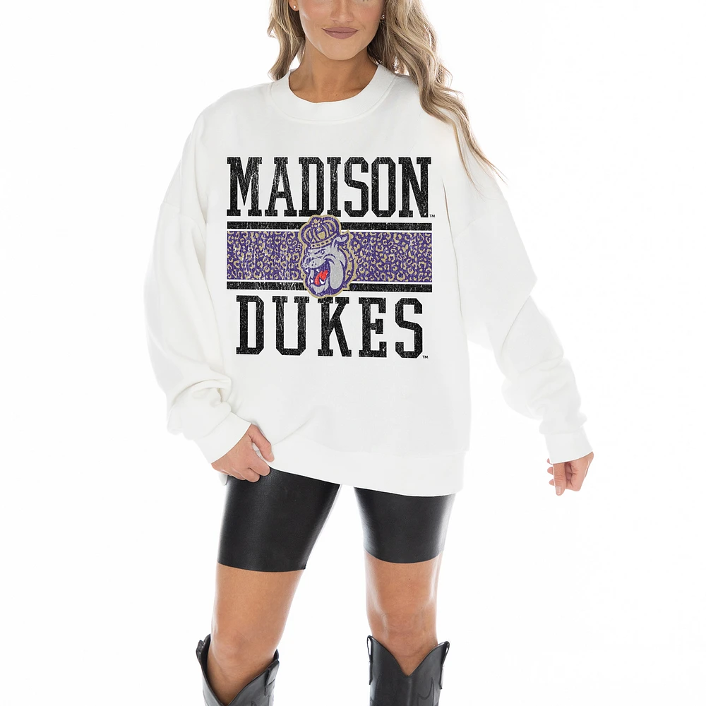 Women's Gameday Couture White James Madison Dukes Fair Catch Pullover Sweatshirt