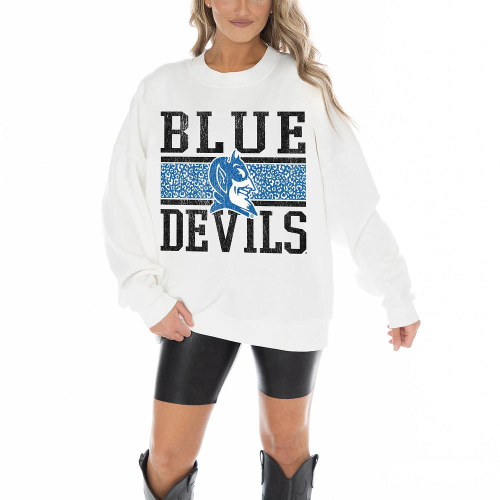 Women's Gameday Couture White Duke Blue Devils Fair Catch Pullover Sweatshirt