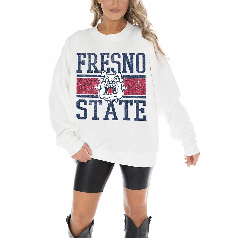 Women's Gameday Couture White Fresno State Bulldogs Fair Catch Pullover Sweatshirt