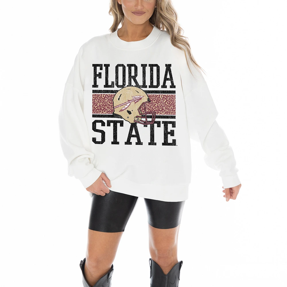 Women's Gameday Couture White Florida State Seminoles Fair Catch Pullover Sweatshirt