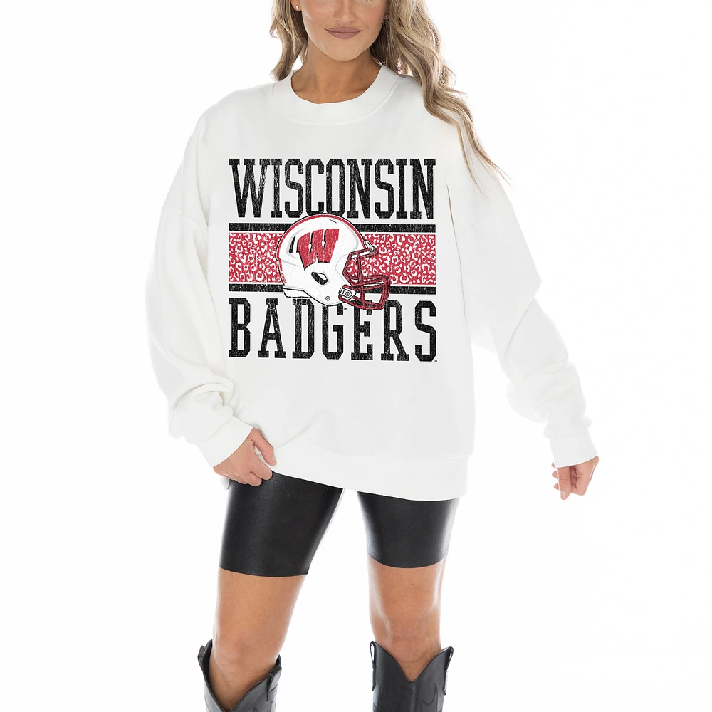 Women's Gameday Couture White Wisconsin Badgers Fair Catch Pullover Sweatshirt