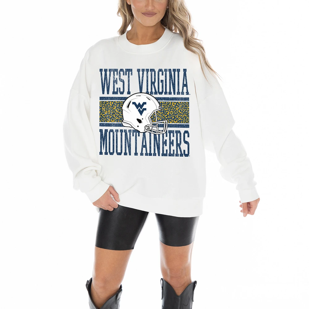 Women's Gameday Couture White West Virginia Mountaineers Fair Catch Pullover Sweatshirt