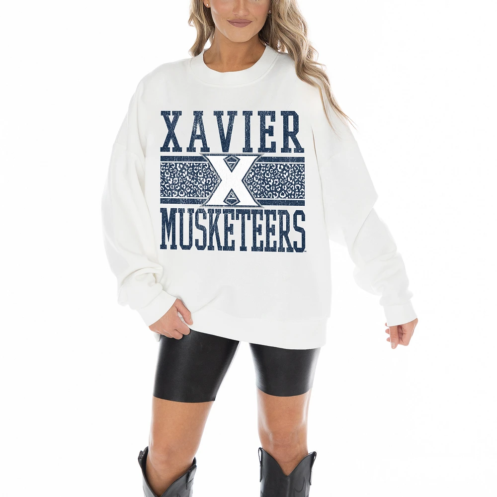 Women's Gameday Couture White Xavier Musketeers Fair Catch Pullover Sweatshirt